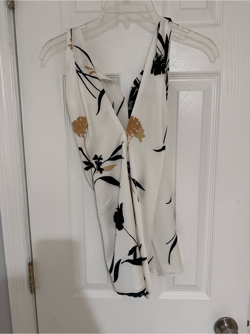 White Floral Wrap-Style Sleeveless Top